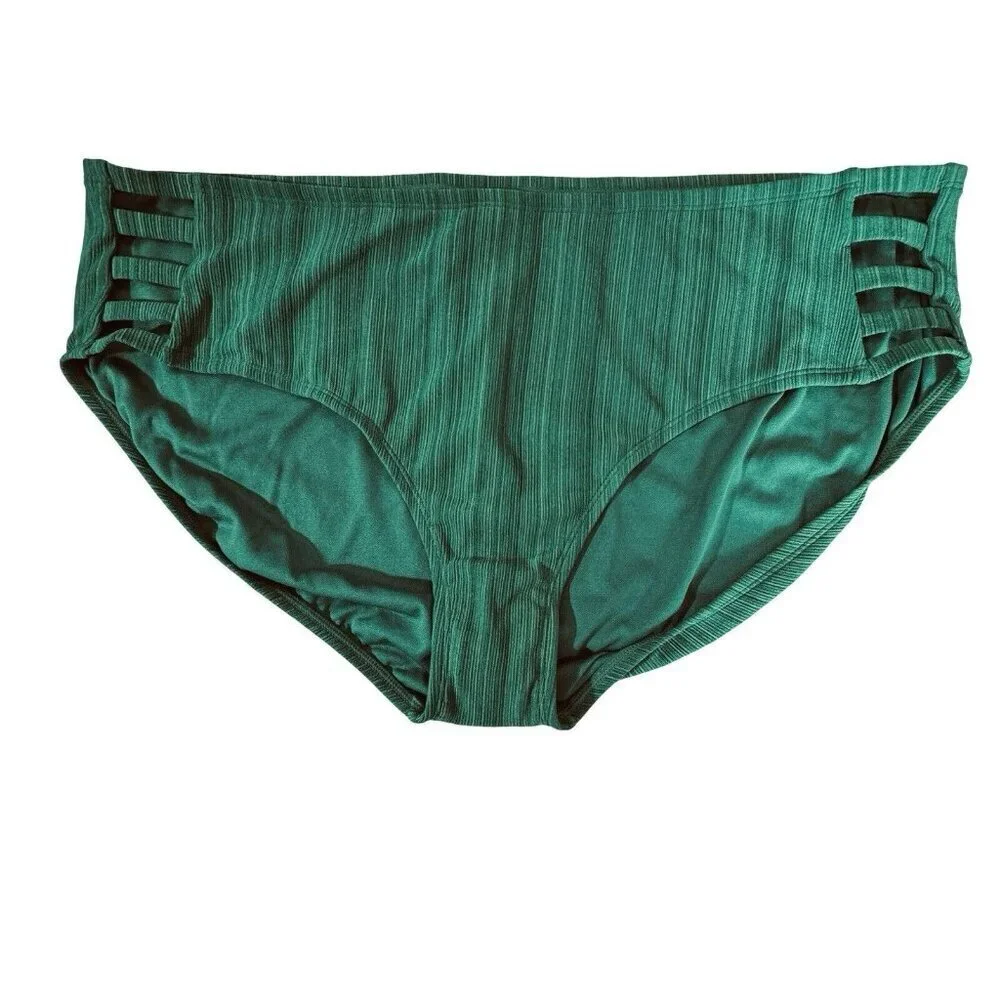 TIME & TRU Mid-Rise Bikini Swimsuit Bottoms 3X (24W-26W) Green Open Sides‎ NEW